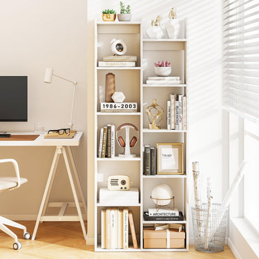12-Tier Bookcase with Anti-Tipping Kits and Wood Display Shelf