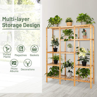 5 Tier 12 Potted Bamboo Plant Shelf for Indoor & Outdoor Use