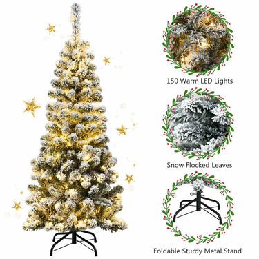 1.4/1.8/2.27M Snow Flocked Prelit Christmas Tree with LED Lights