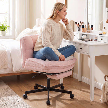 Teddy Plush Office Chair with Footrest and Adjustable Height Ergonomic Reclining Swivel Vanity Chair