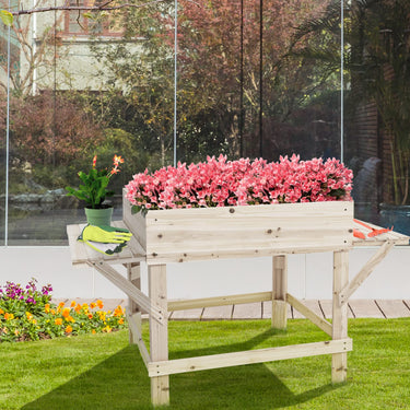 Raised Garden Bed w/2 Side Tables, Elevated Planter Box w/Legs & Bed Liner