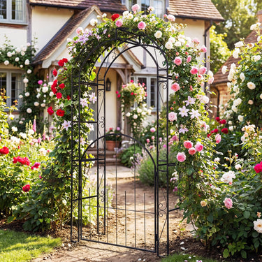 84'' Garden Arbor with Gate for Climbing Plants Vines Roses, Wedding Archway for Ceremony