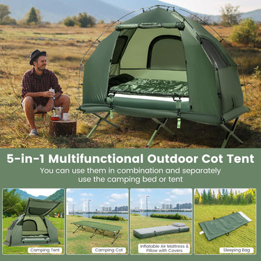 2-Person Camping Tent Cot with Air Mattress and Carry Bag for Picnic, Trip