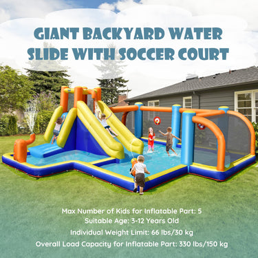 Giant Soccer-Themed Inflatable Water Slide with Splash Pool