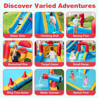 Inflatable Water Park, Water Slide w/Climbing Wall, Boxing Post