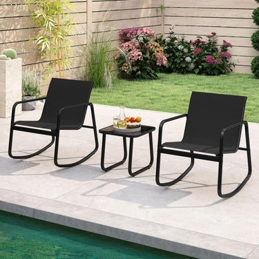 3 Piece Rocking Bistro Set, Patio Furniture Set w/ 2 Rocking Chairs
