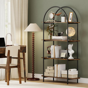 4-Tier Industrial Open Bookcase with Sturdy Metal Frame for Living Room and Home Office