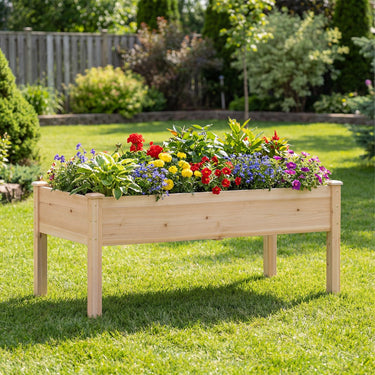 Wooden Raised Garden Bed with Legs, Natural Fir Wood Elevated Planter Box