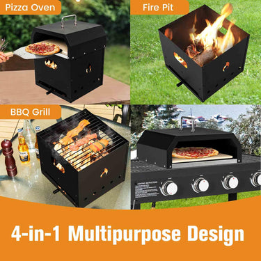 4-in-1 Multipurpose Outdoor Pizza Oven 2-Layer Detachable Grill Oven & Fire Pit w/Pizza Stone