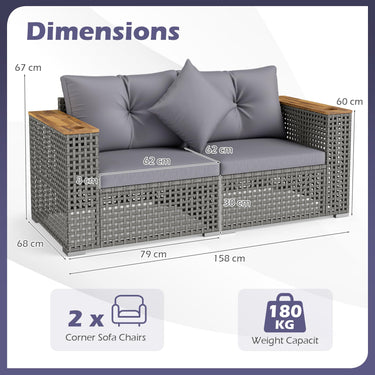 2-Piece Patio Corner Sofa Set, Outdoor Sectional Wicker Loveseat