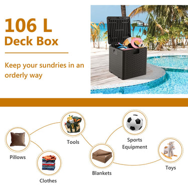 106 L Patio Deck Box, All Weather Storage Container w/ Lockable Lid, Large Square Storage Bin for Pillows - PatiojoyAU