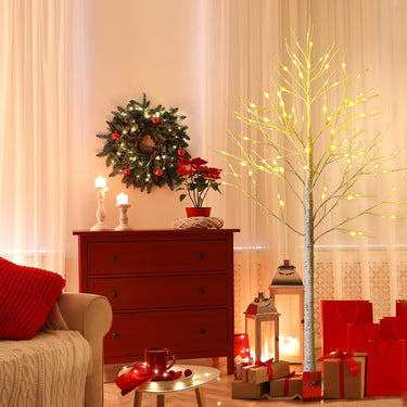 0.6/1.2/1.5/1.8 M Artificial Twig Birch Tree with 48/72/96 Warm White LED Lights for Christmas