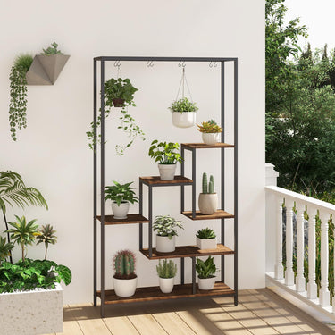 6-tier Tall Plant Stand, 180 CM Metal Indoor Plant Shelf w/ 10 Hanging Hooks & Wire Shelf for Multiple Plants - PatiojoyAU