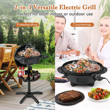 Electric BBQ Grill, 2000W Indoor Outdoor Grill w/ 2-Zone Non-Stick Grilling Plate