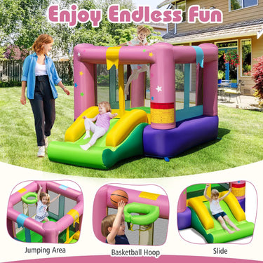 Indoor Outdoor Blowup Bouncy House w/Carrying Bag, Repair Kit & Ground Stakes