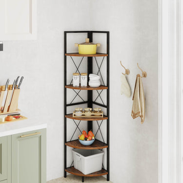 5-Tier Corner Bookshelf Stand with Metal Frame