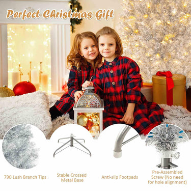 1.8 M Artificial Xmas Tree Silver with Tinsel Leaves and 790 Branch Tips