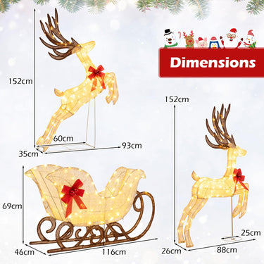 3-Piece Christmas Lighted Reindeer and Sleigh Set for Lawn