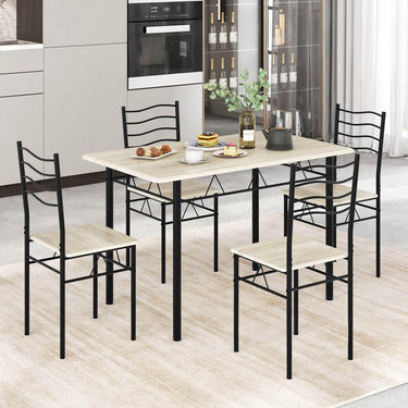 5 Pieces Dining Table Set with Rectangular Tabletop & 4 High Backrest Chairs