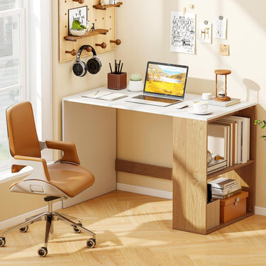 112cm Home Office Desk with 2-Tier Bookshelf for Bedroom and Living Room
