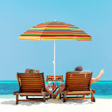 196 CM Beach Umbrella W/Cup Holder Table & Sandbag, Portable Outdoor Sunshade Umbrella W/Carry Bag - PatiojoyAU