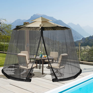 Umbrella Mosquito Netting, Patio Umbrella Mesh Screen W/ 2 Double-Zippered Doors - PatiojoyAU
