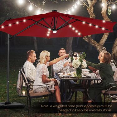 3m Patio Umbrella W/ 28 LED Lights, Solar-Powered Cantilever Umbrella Aluminum Pole