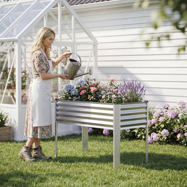 Galvanized Raised Garden Bed with Legs, Metal Elevated Planter Box for Gardening Vegetables, Flowers