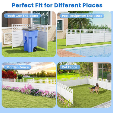 Air Conditioner Fence Panels, 114 x 115 cm Vinyl Picket Fence with Metal Ground Stakes - PatiojoyAU