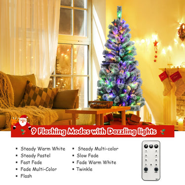 1.5M/1.8M Pre-lit Snow Flocked Christmas Tree with 9 Lighting Modes and Color Changing LED Lights