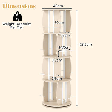 4-Tier Rotating Bookshelf Tower with Display Stands 360° Spinning Bookcase with Side Rails