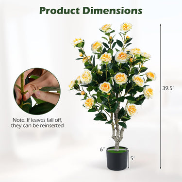 Artificial Camellia Tree, Faux Flower Plant Tree in Cement-Filled Pot