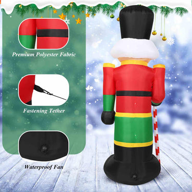 2.4M Inflatable Christmas Nutcracker Soldier with 3 LED Lights and Candy Scepter