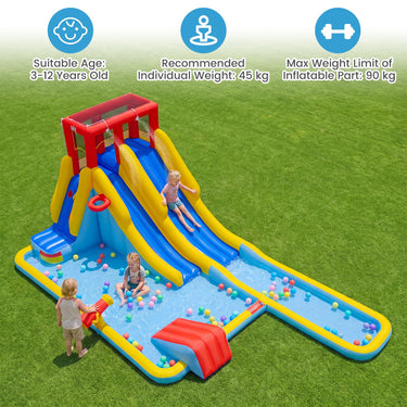 7 in 1 Inflatable Water Park Dual Long Slide Jumping Bounce House