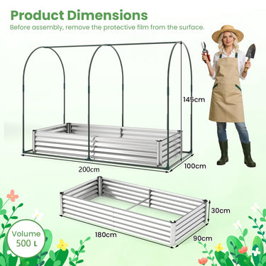 180 x 90 x 30cm Galvanized Raised Garden Bed with Greenhouse Cover, Outdoor Metal Planter Box