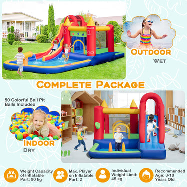 Inflatable Water Slide, Outdoor Water Park Bouncy House with Ring-tossing