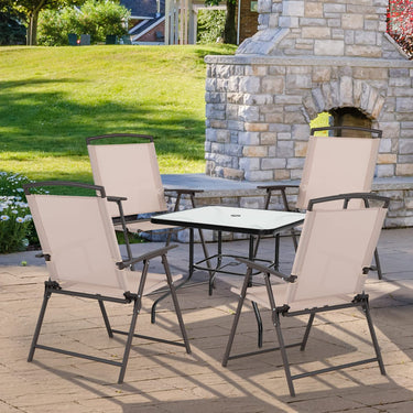 Set of 2 Patio Folding Chairs with Armrests and Rustproof Steel Frame, 69 x 59 x 91cm, Beige