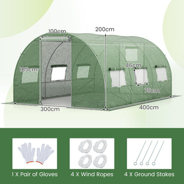4x3x2m Outdoor Walk-in Tunnel Greenhouse 6 Roll-up Windows