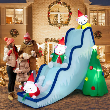 200CM Inflatable Polar Bear Slide Scene Decoration with LED Lights & Ground Stakes