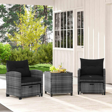 5 Piece Patio Rattan Furniture Setting with 2 Ottomans & Tempered Glass Coffee Table