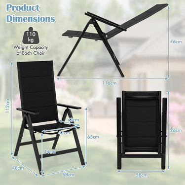 Patio Folding Chair Set, Outdoor Dining Chairs w/Soft Padded Seat, 7-Position Adjustable Backrest - PatiojoyAU