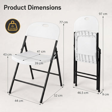 Curved PP Seat, Ergonomic Backrest, Metal Legs, Carry Handle, Indoor Outdoor Modern Dining Chairs for Party Picnic Kitchen