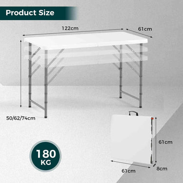 122cm Portable Camping Adjustable Fold-in-Half Table with HDPE Tabletop