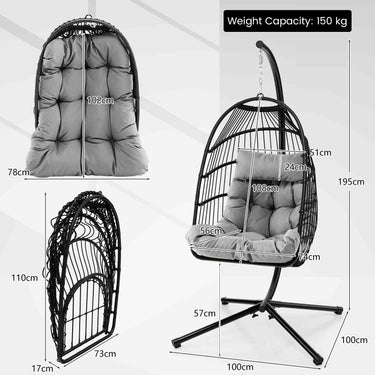 Hanging Swing Egg Chair With Stand Cozy Head Pillow & Cushion