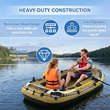 Inflatable Boat, 3/4 Person Heavy-Duty Fishing Raft Set