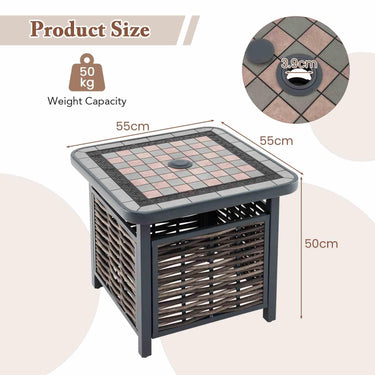 55cm Outdoor PE Rattan Side Table, All Weather Patio Square End Table with Resin Tabletop - PatiojoyAU