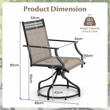 180KG Patio Swivel Dining Chairs Set of 2, Outdoor Patio Chairs with Heavy-Duty Metal Frame and Armrests - PatiojoyAU