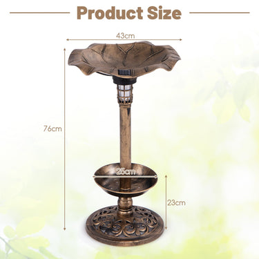 Outdoor Solar Bird Bath, Standing Pedestal Birdbath & Feeder Combo w/Lotus Leaf Bowl