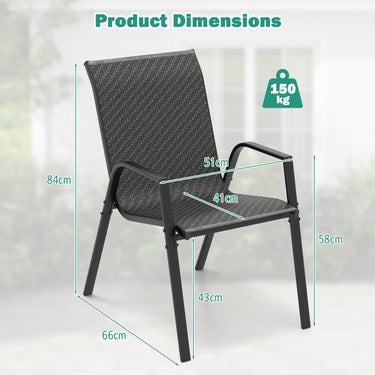 Patio Rattan Chairs Set of 4, Stackable Dining Chair Set with Wicker Woven Backrest & Seat - PatiojoyAU