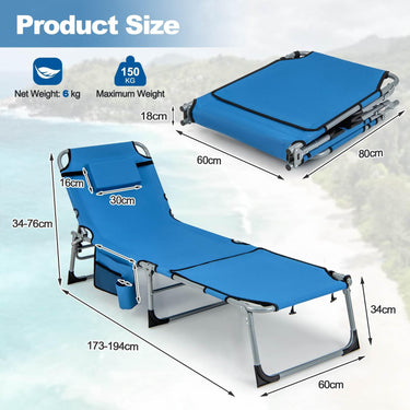 Outdoor Folding Chaise Lounge Chair, 5-Position Lounge Chair with Adjustable Footrest